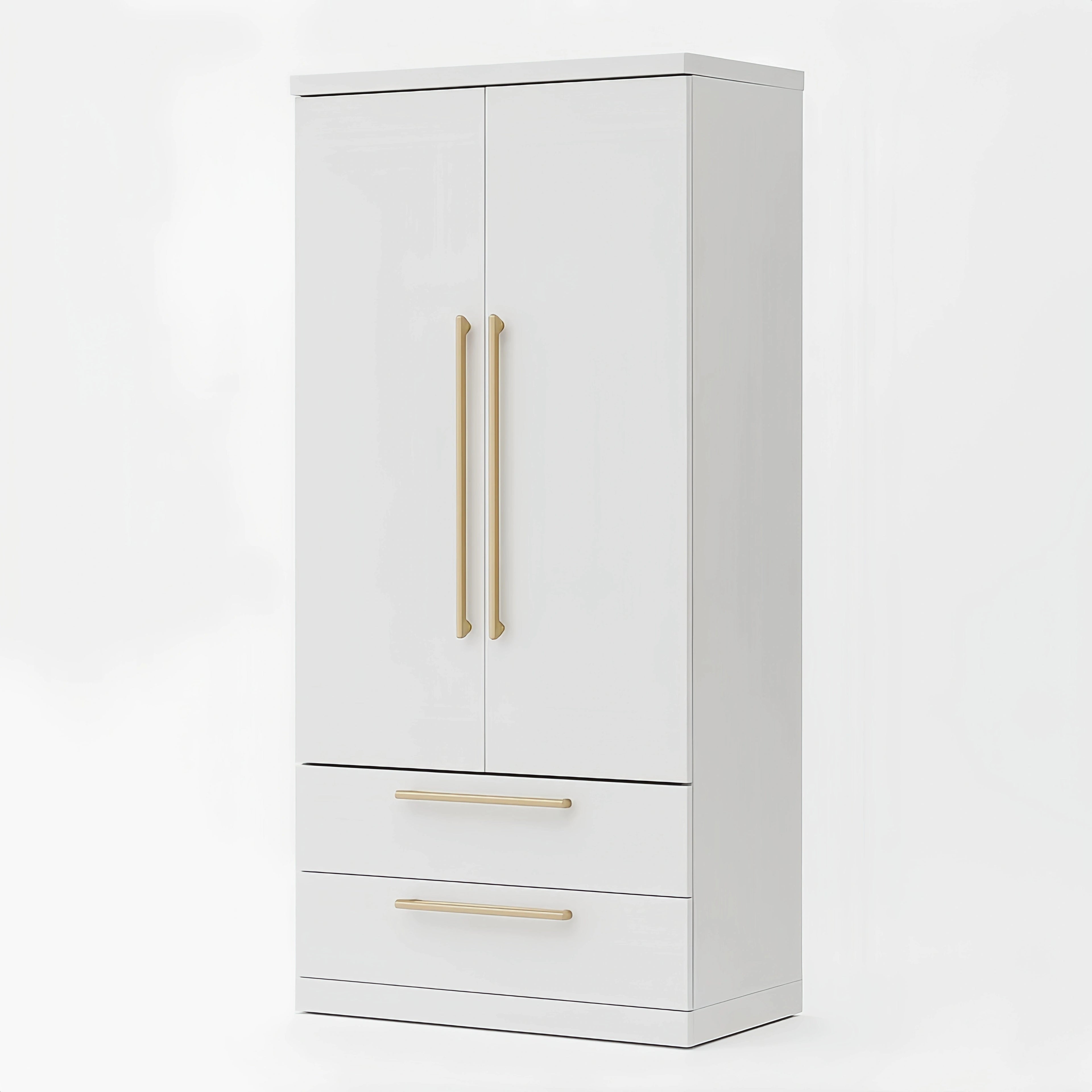 Armadio a Due Ante con Cassetti in MDF Bianco