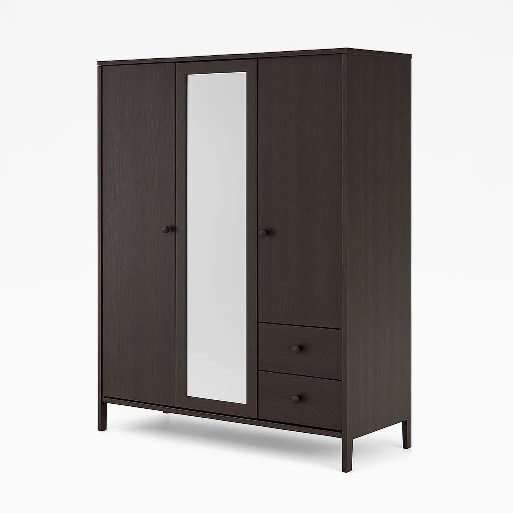 Armadio in legno marrone scuro con specchio