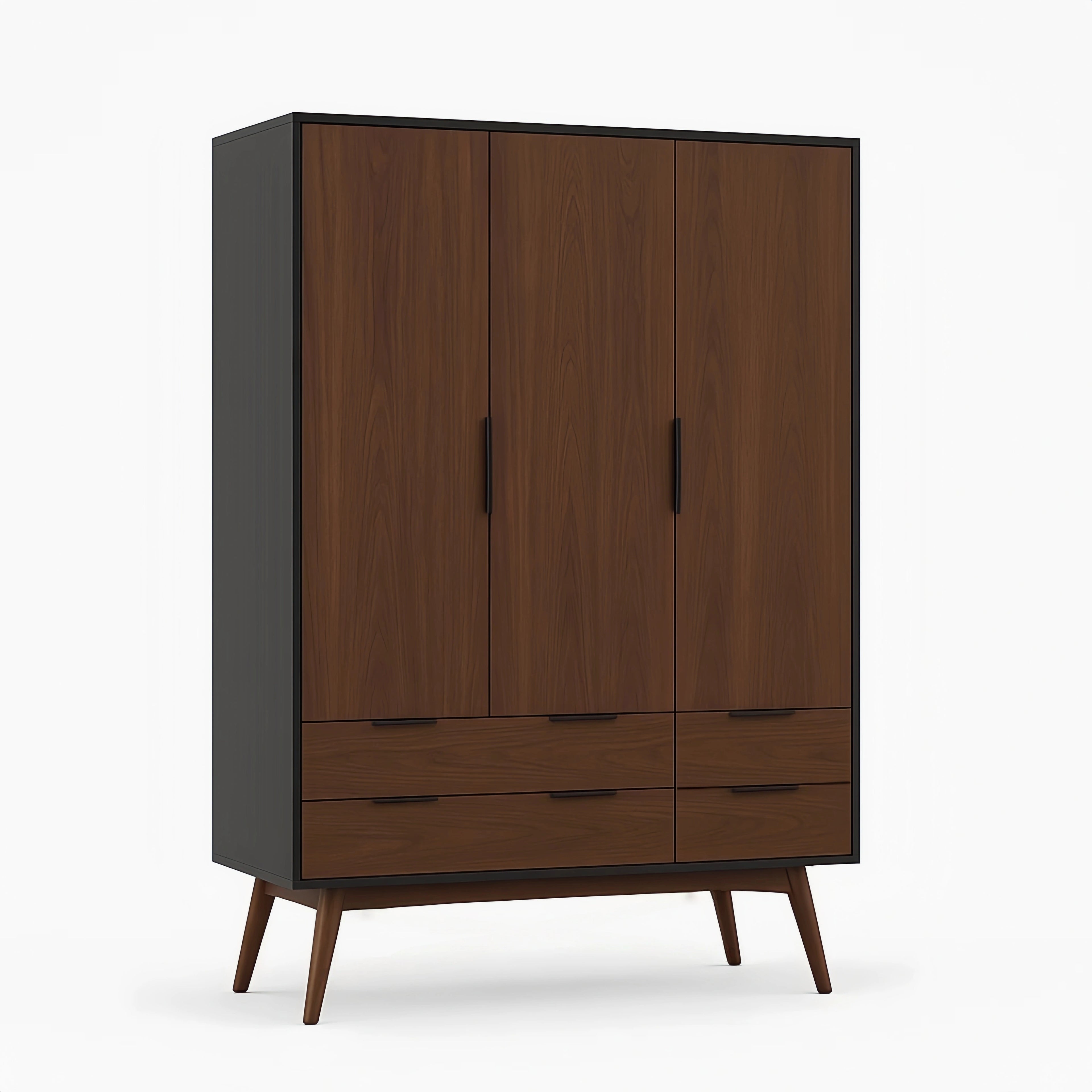 Armadio in Legno Massello con Tre Ante e Quattro Cassetti 200x150x60 cm