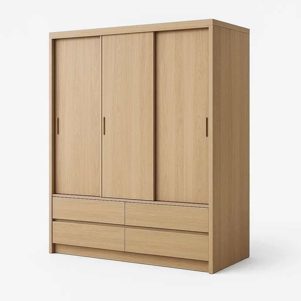 Armadio in Legno MDF con Ante Scorrevoli e Cassetti