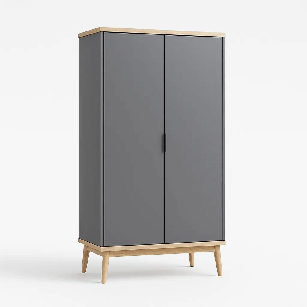 Armadio a Due Ante in MDF e Legno Massello Grigio