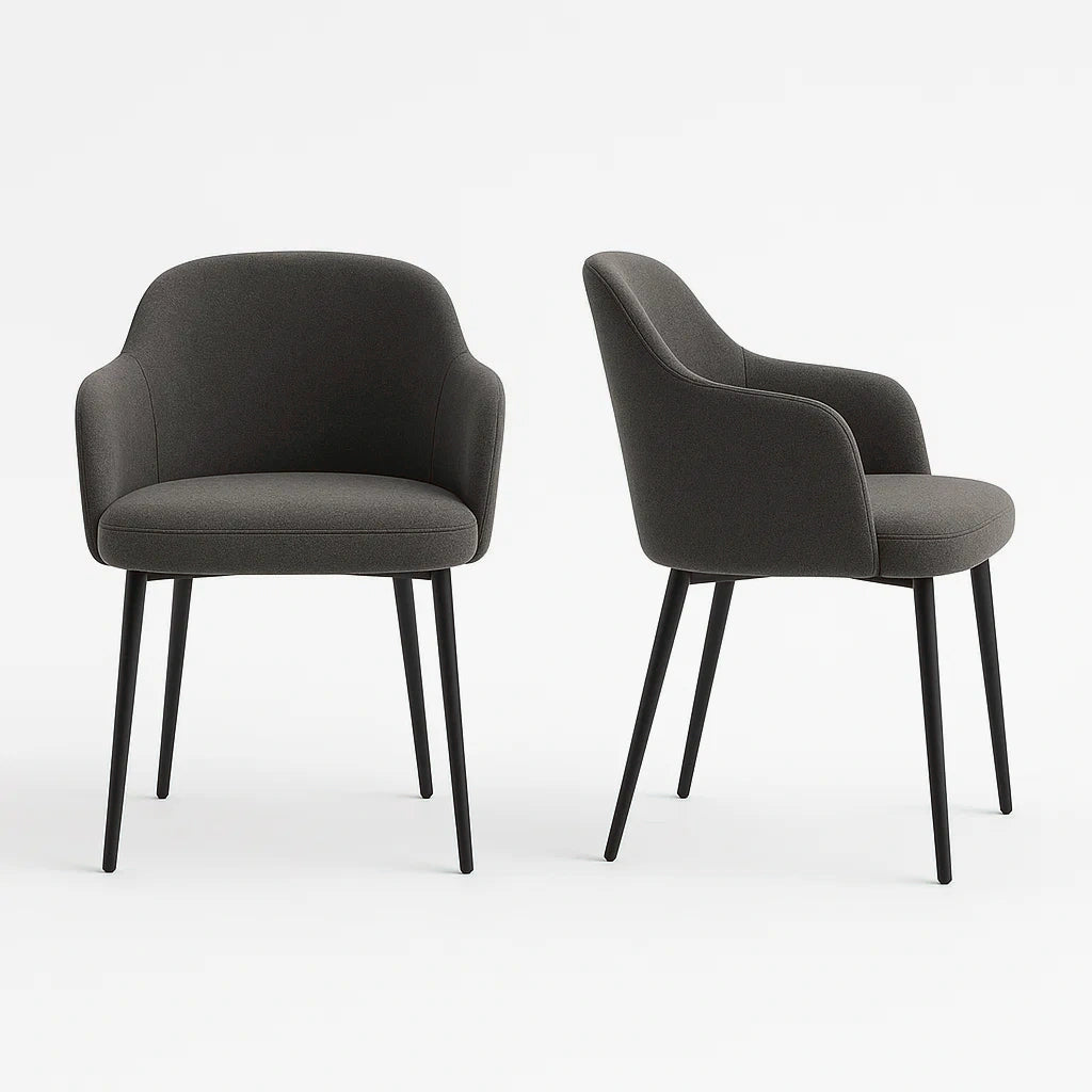 Set di 2 sedie in tessuto grigio con gambe in metallo nero