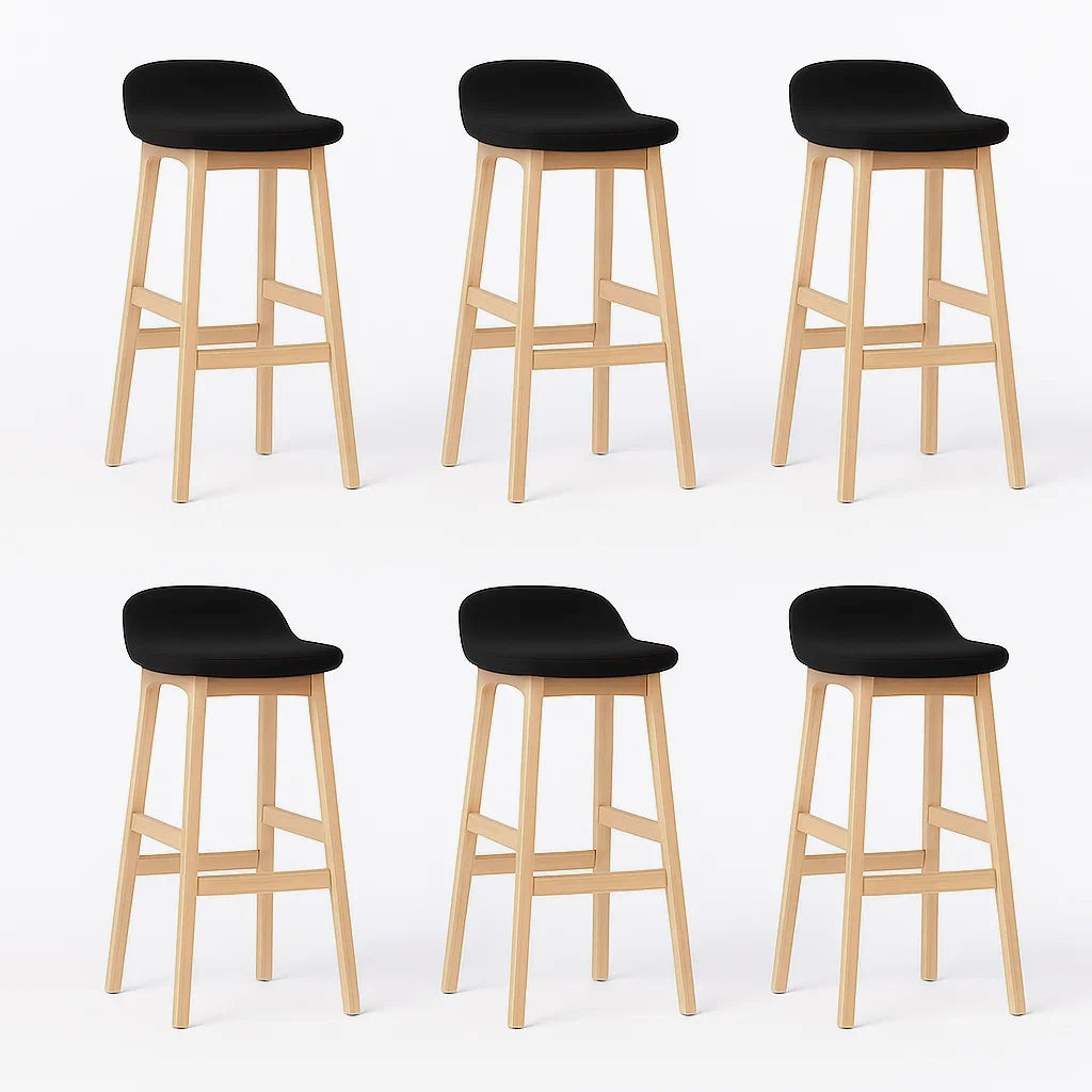 Set di 6 sgabelli alti in legno e tessuto nero