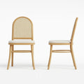 Sedia in legno con schienale in rattan e seduta in tessuto bianco