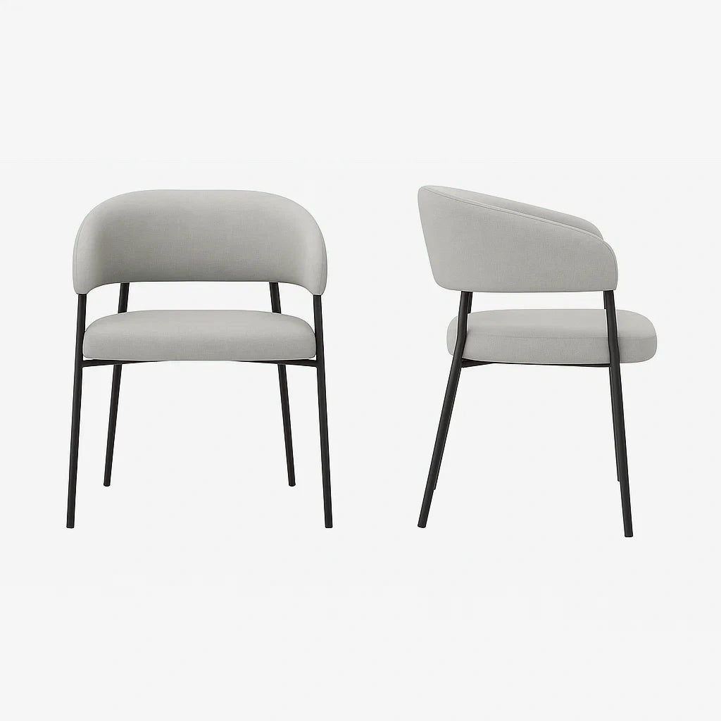 Set di 2 sedie in tessuto poliestere grigio chiaro con struttura in metallo nero