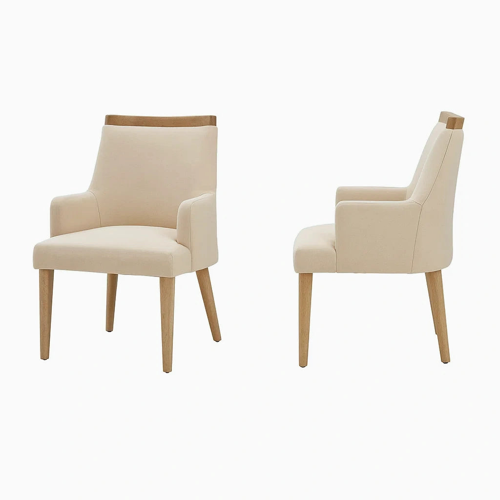Set di 2 Sedie in Legno con Rivestimento in Poliestere Crema