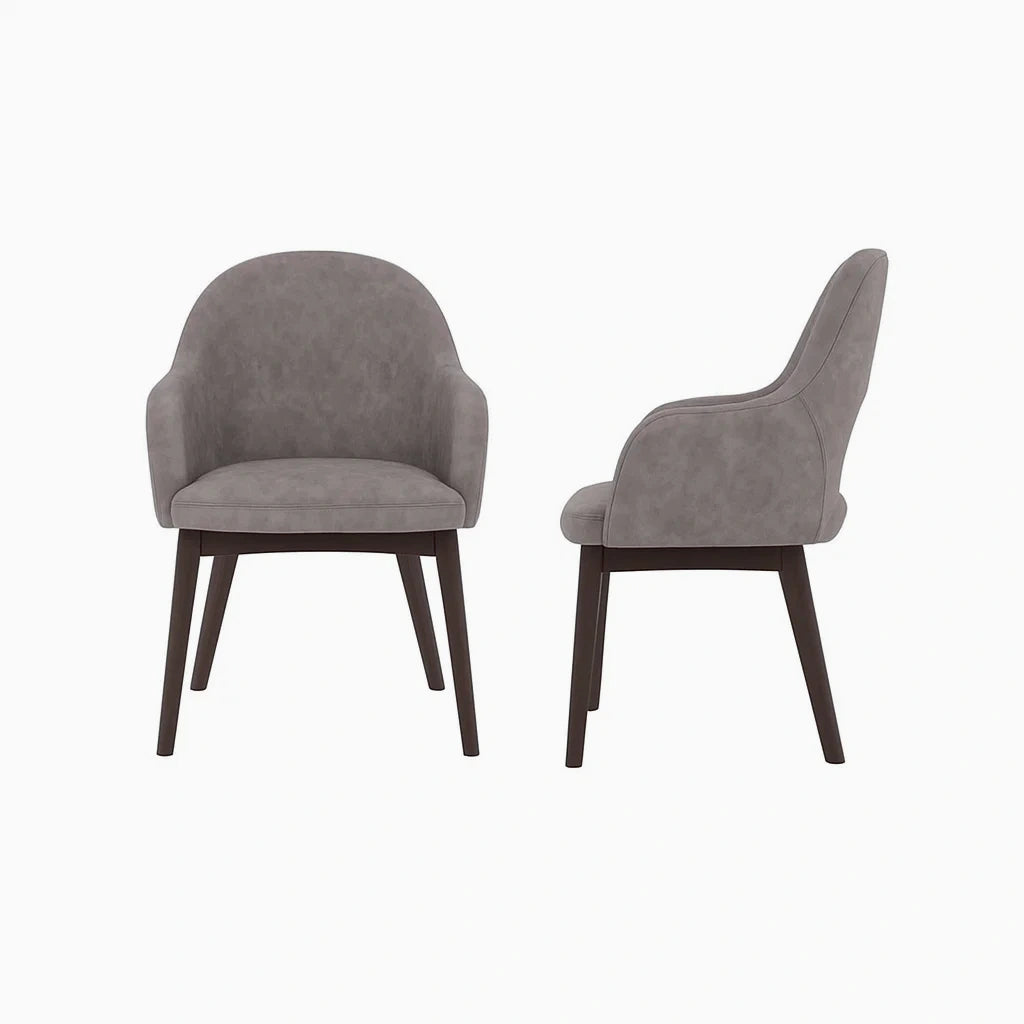 Set di 2 sedie con braccioli in tessuto scamosciato grigio