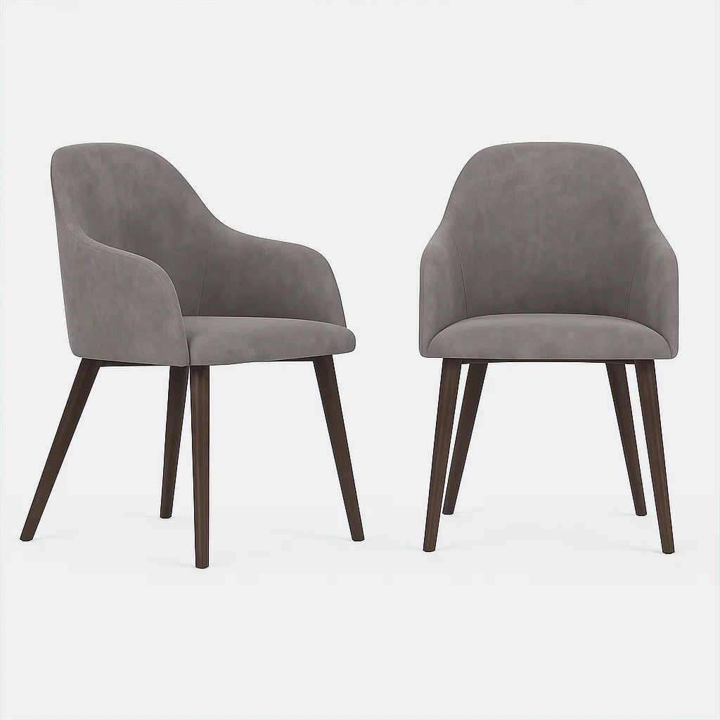 Set di 2 Sedie da Pranzo in Microfibra con Gambe in Legno, Grigio