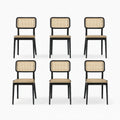 Set di 6 Sedie in Rattan e Legno Massiccio
