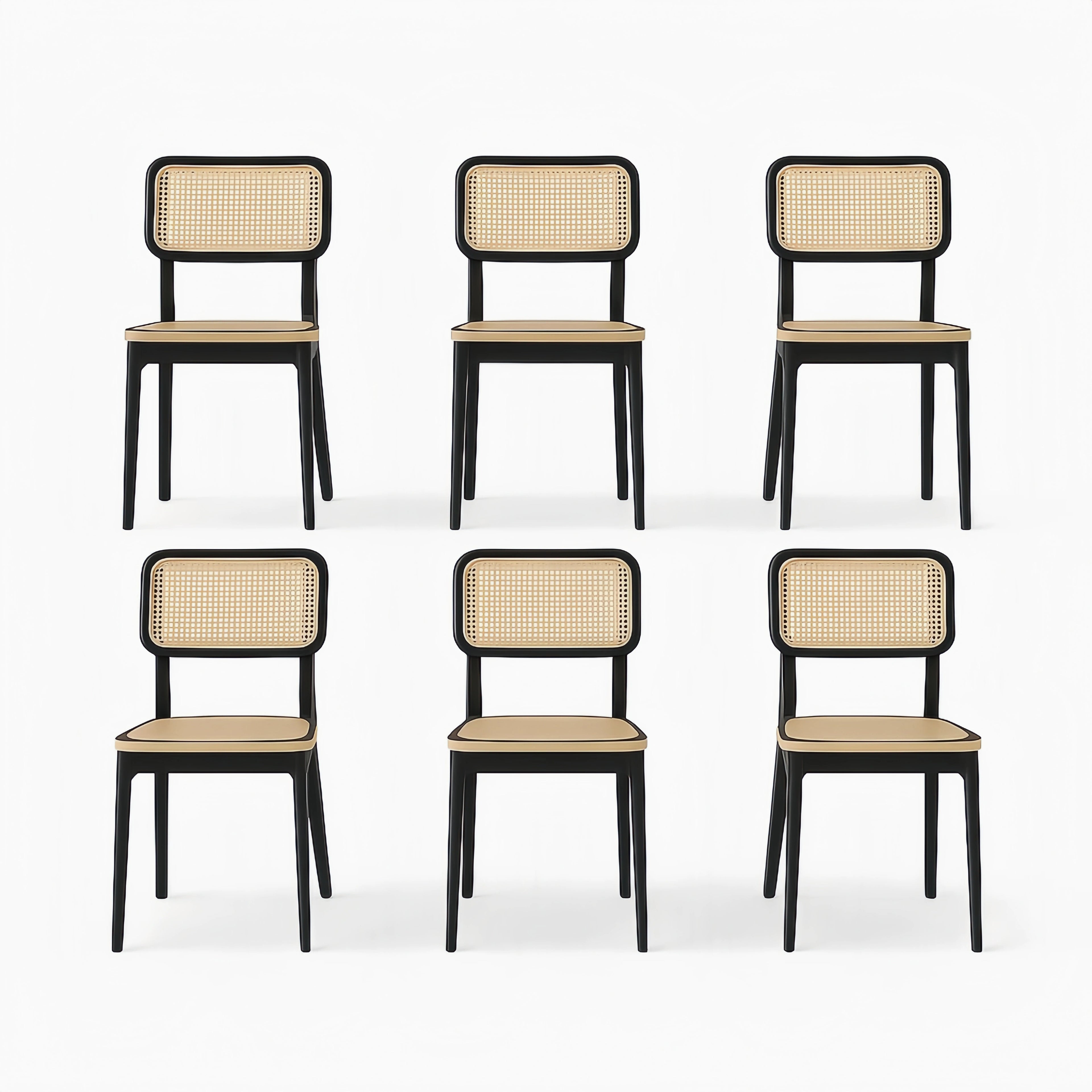 Set di 6 Sedie in Rattan e Legno Massiccio