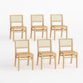 Set di 6 Sedie in Legno con Schienale in Rattan