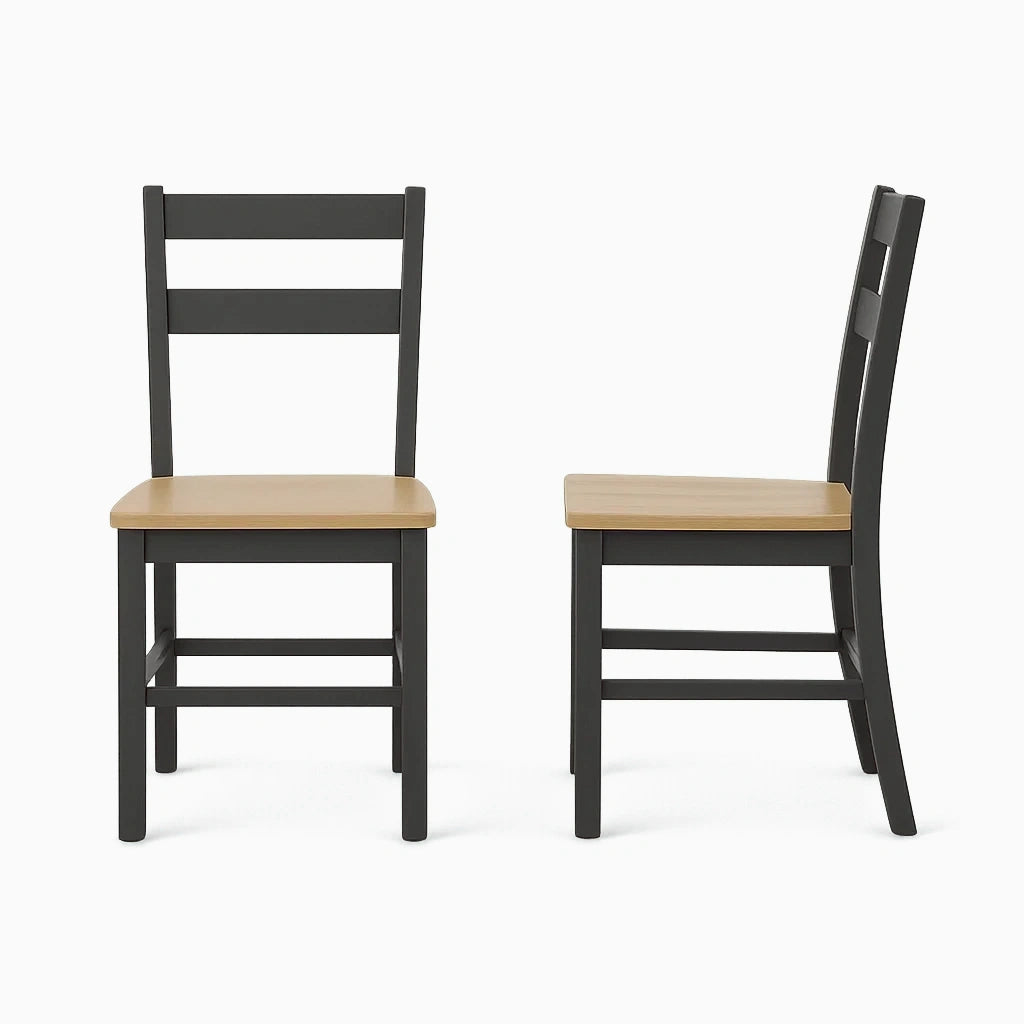 Set di 2 Sedie in Legno Massello Nero e Marrone Chiaro