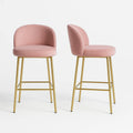Set di 2 Sgabelli da Bar in Velluto Rosa con Gambe in Metallo