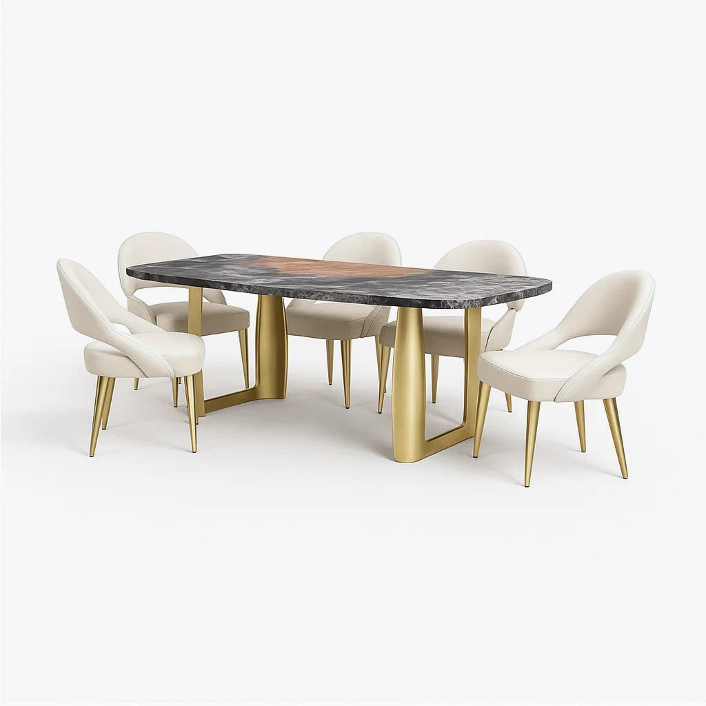 Set da pranzo in marmo con tavolo rettangolare e 6 sedie crema