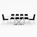 Set da Pranzo 7 Pezzi Tavolo in Vetro Temperato e Sedie in Poliuretano Nero