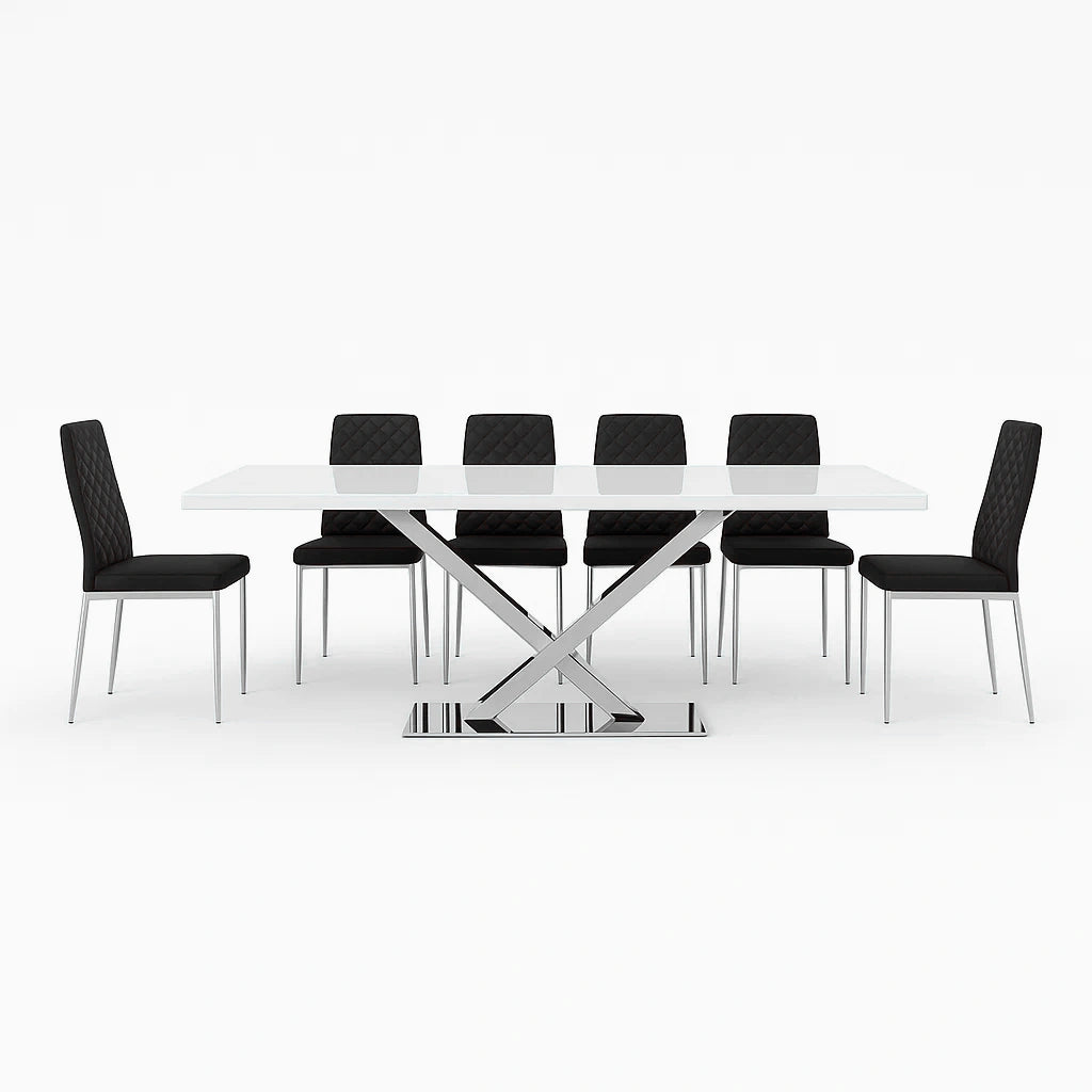 Set da Pranzo 7 Pezzi Tavolo in Vetro Temperato e Sedie in Poliuretano Nero