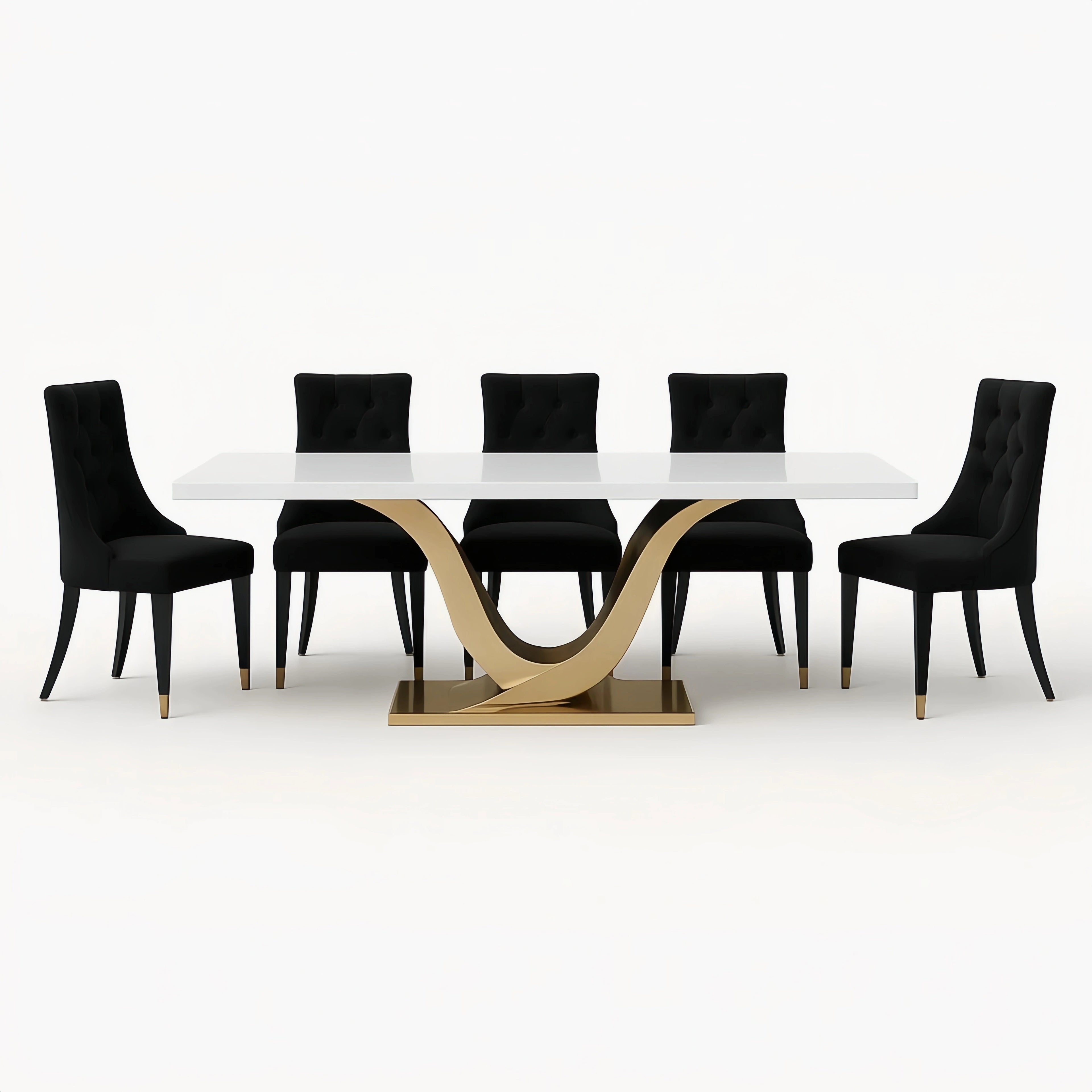 Set tavolo da pranzo in legno e sedie in velluto