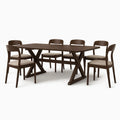 Set Tavolo da Pranzo in Legno e 6 Sedie con Sedute Imbottite, Colore Marrone