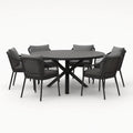 Set Tavolo Rotondo in Metallo con 6 Sedie in Metallo e Tessuto Grigio