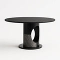 Tavolo rotondo in legno e marmo nero con base cava, diametro 120 cm