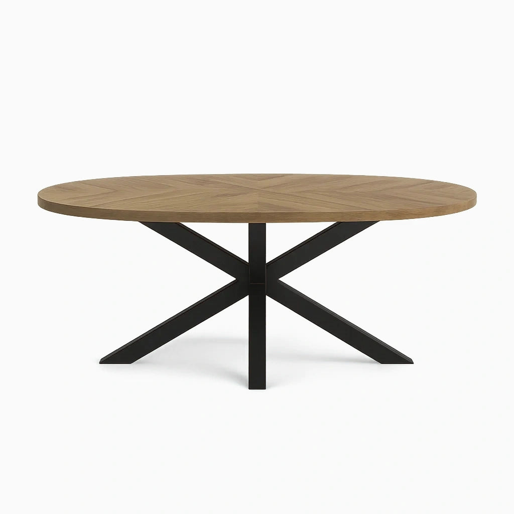 Tavolo ovale in legno di quercia con base in metallo nero