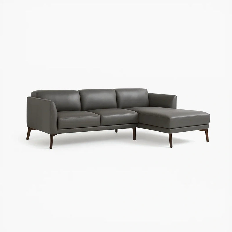 Divano angolare in pelle sintetica con chaise longue grigia
