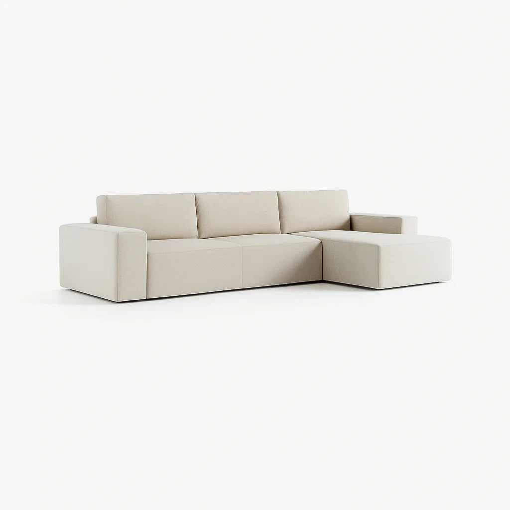 Divano angolare in tessuto poliestere beige 3 posti