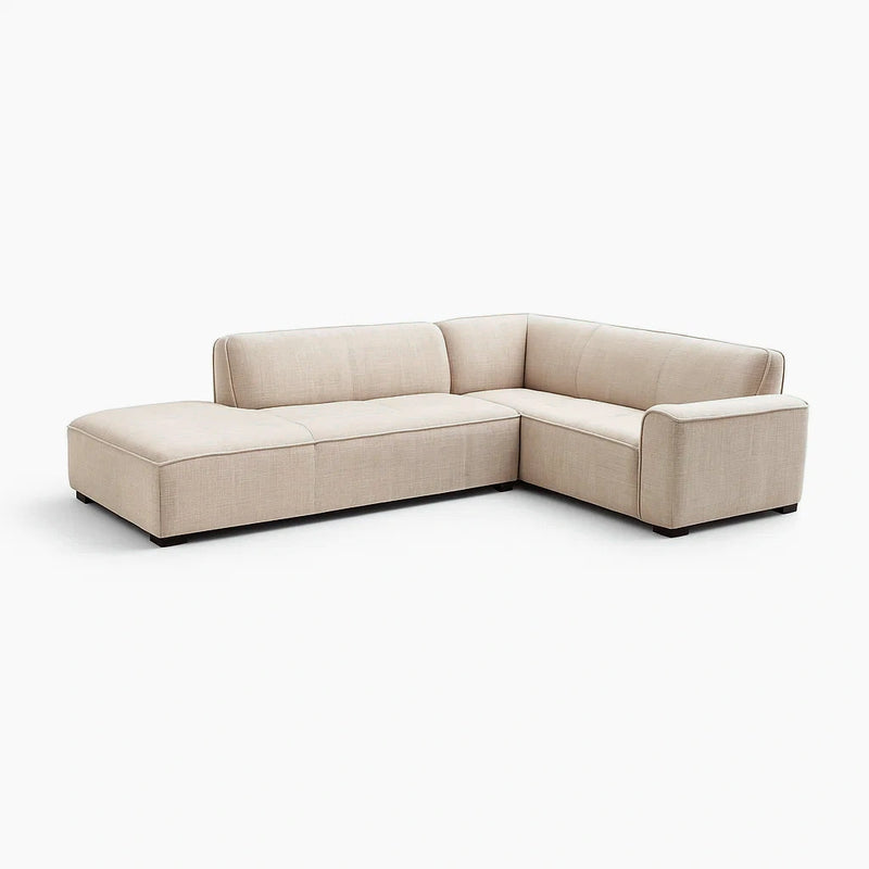 Divano Angolare in Tessuto Beige a 5 Posti
