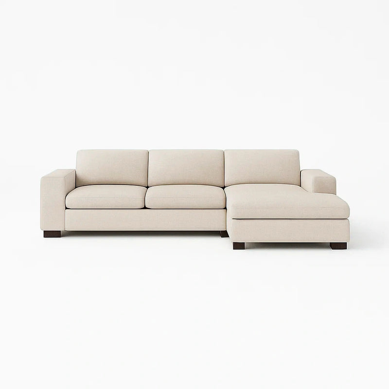 Divano angolare in tessuto poliestere beige con chaise longue