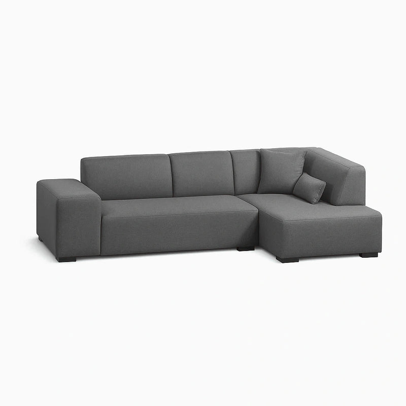 Divano angolare in tessuto grigio con chaise longue