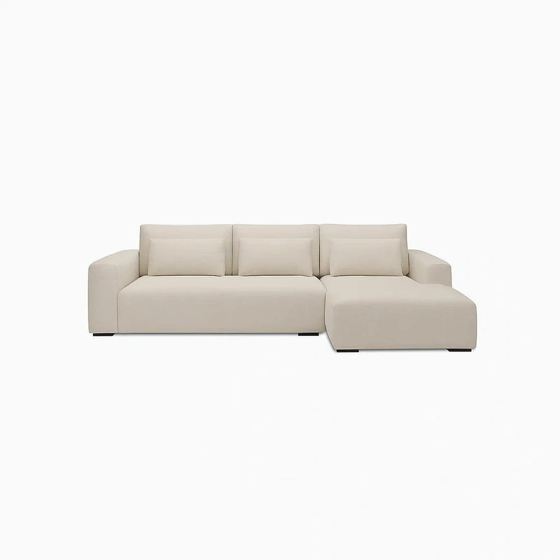 Divano angolare in legno e tessuto poliestere beige con chaise longue