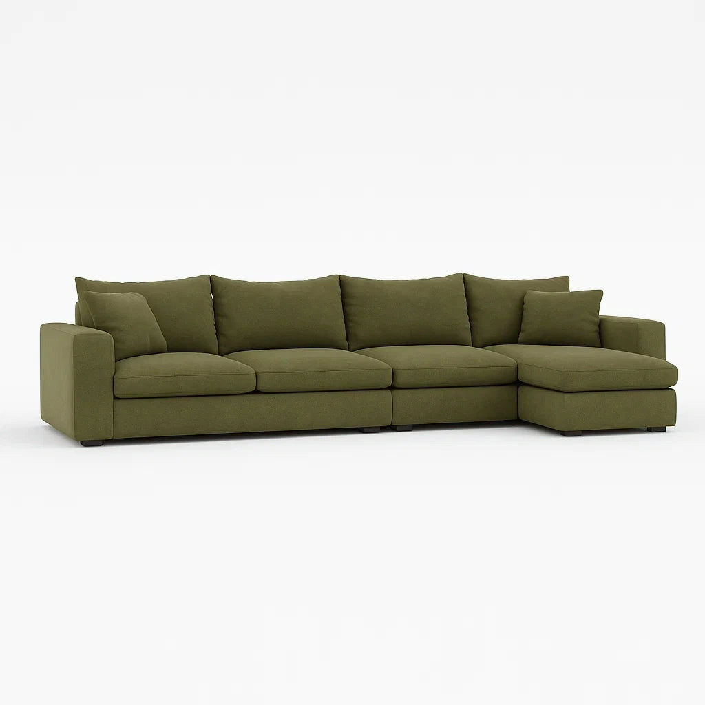 Divano angolare in tessuto con chaise longue Verde