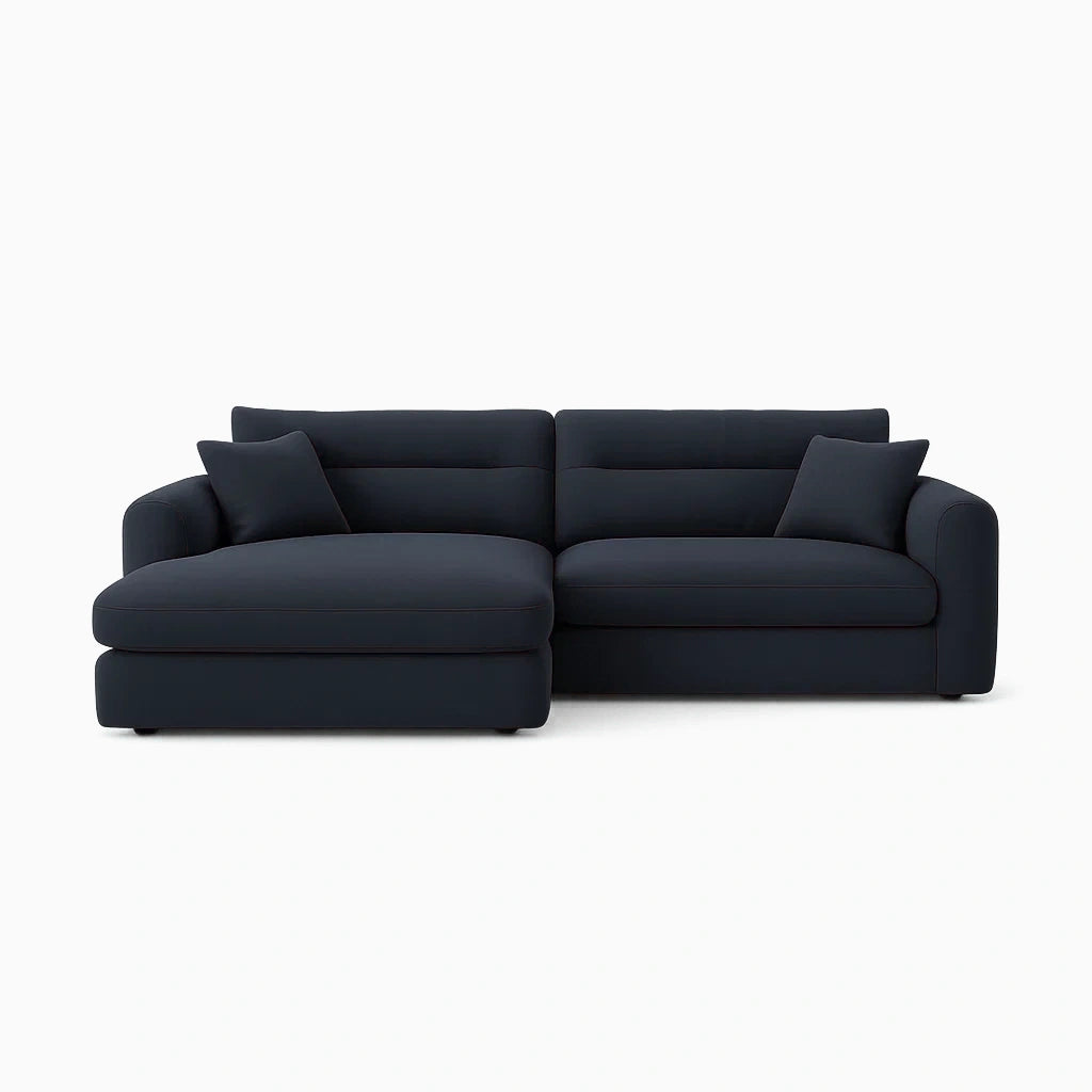 Divano Angolare in Tessuto Blu Scuro con Chaise Longue, 4 Posti