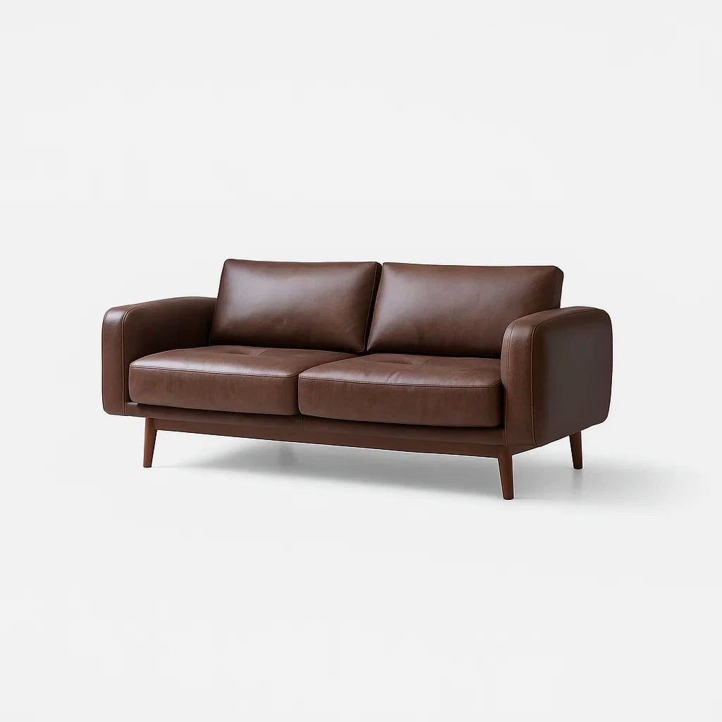 Divano in Pelle PU Marrone con Gambe in Legno