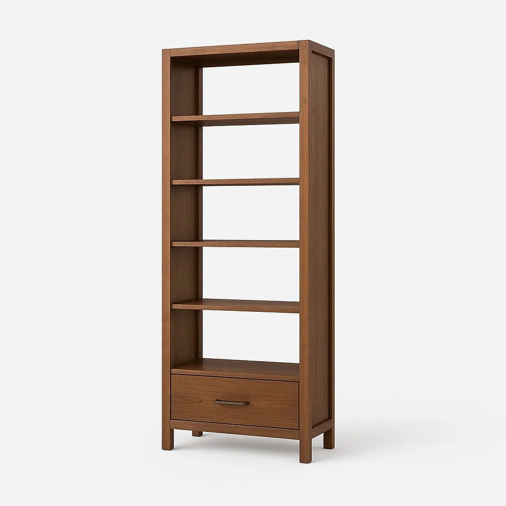 Libreria alta in legno di quercia con cassetto 5 ripiani 180x60x30 cm