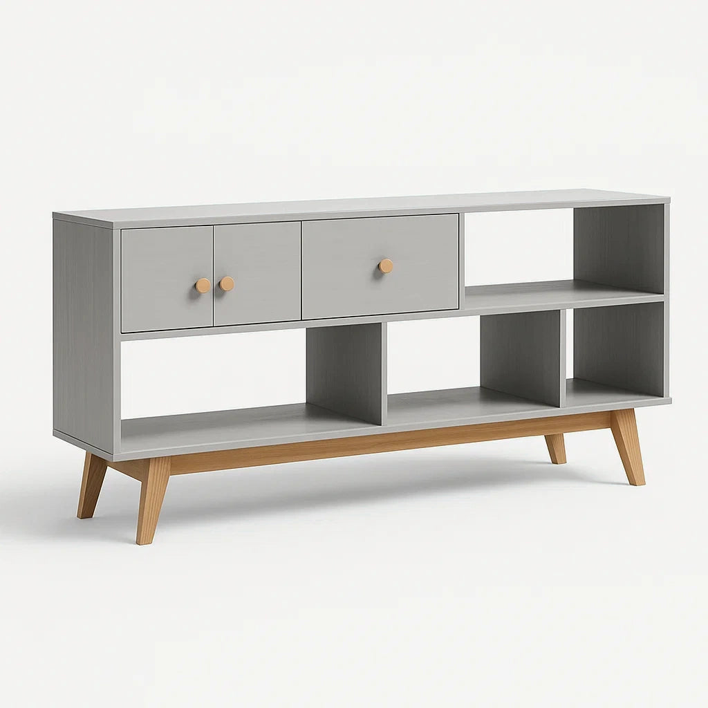 Mobile TV in legno con ripiani e cassetti grigio