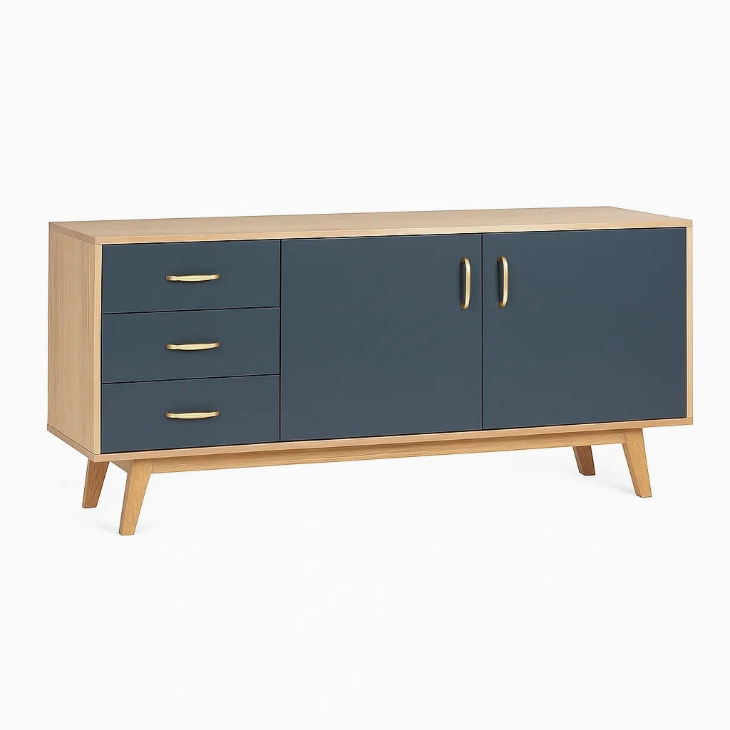 Credenza in Legno e MDF con 2 Ante e 3 Cassetti Blu