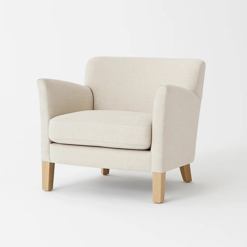 Poltrona in Tessuto Crema con Gambe in Legno