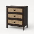 Cassettiera in Legno e Rattan con 3 Cassetti