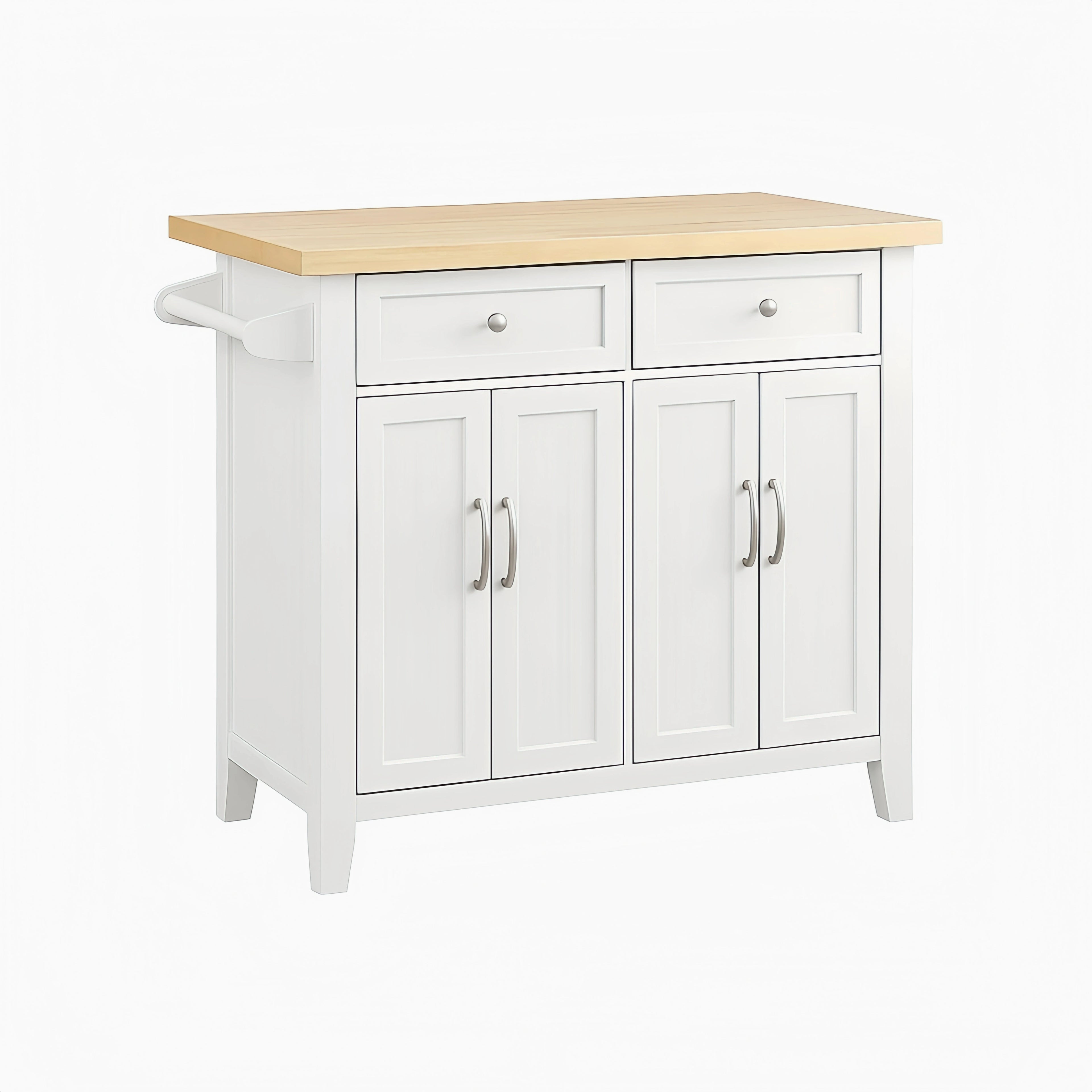 Isola da Cucina in Legno con Cassetti e Armadietti 112x46x92 cm Bianco/Naturale