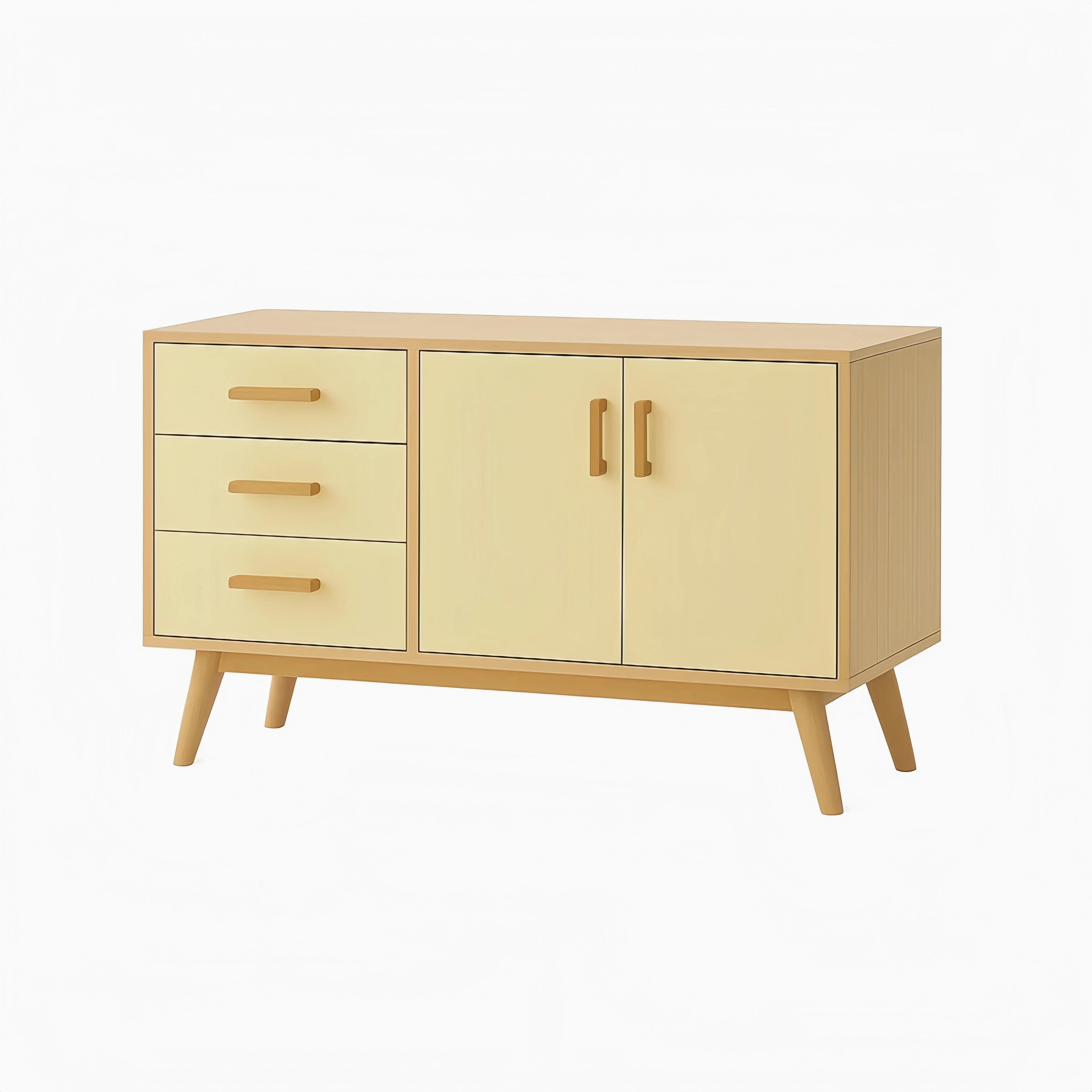 Credenza in legno MDF con 3 cassetti e 2 ante Giallo 120x40x80 cm