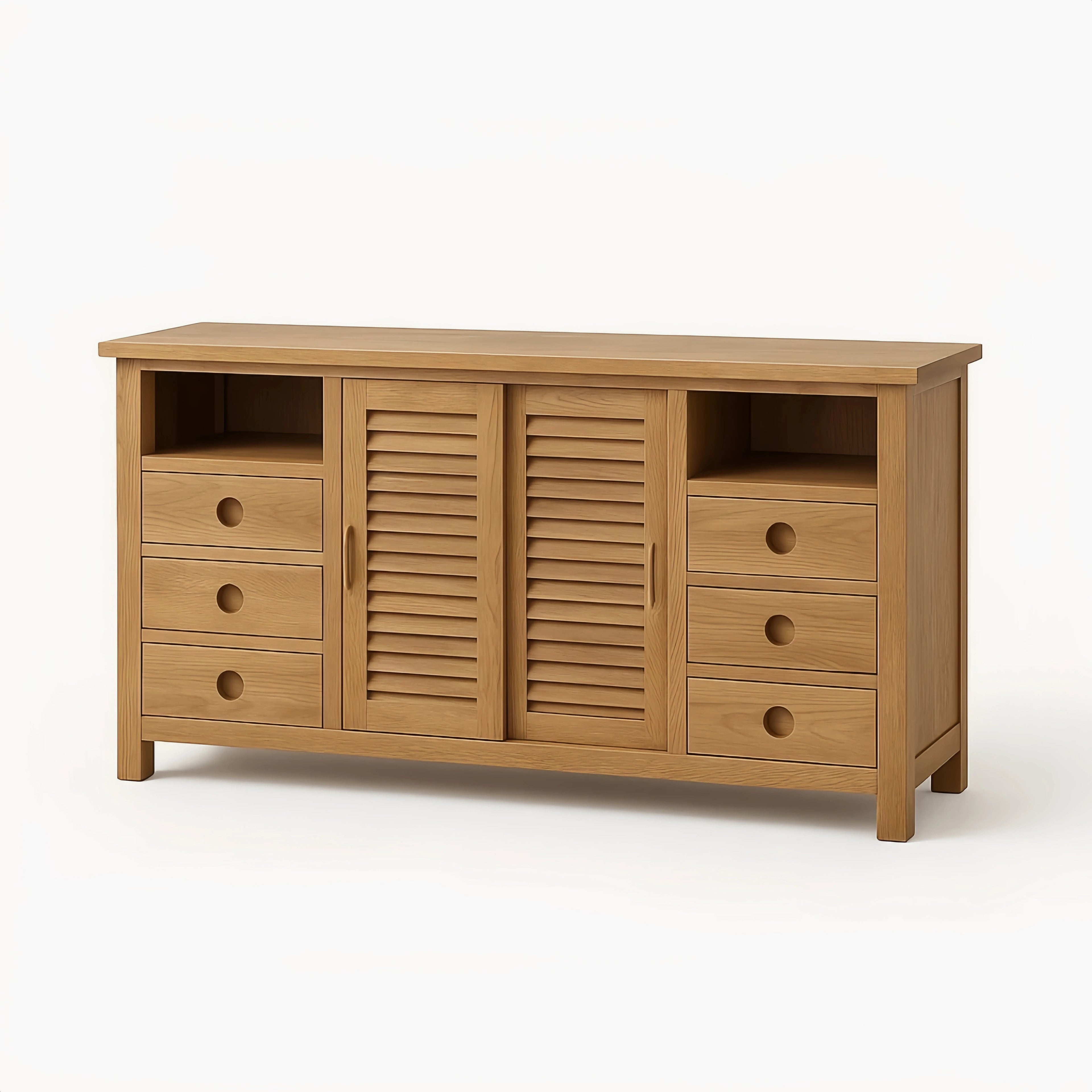Credenza in legno massello con ante scorrevoli e cassetti 140x40x90 cm