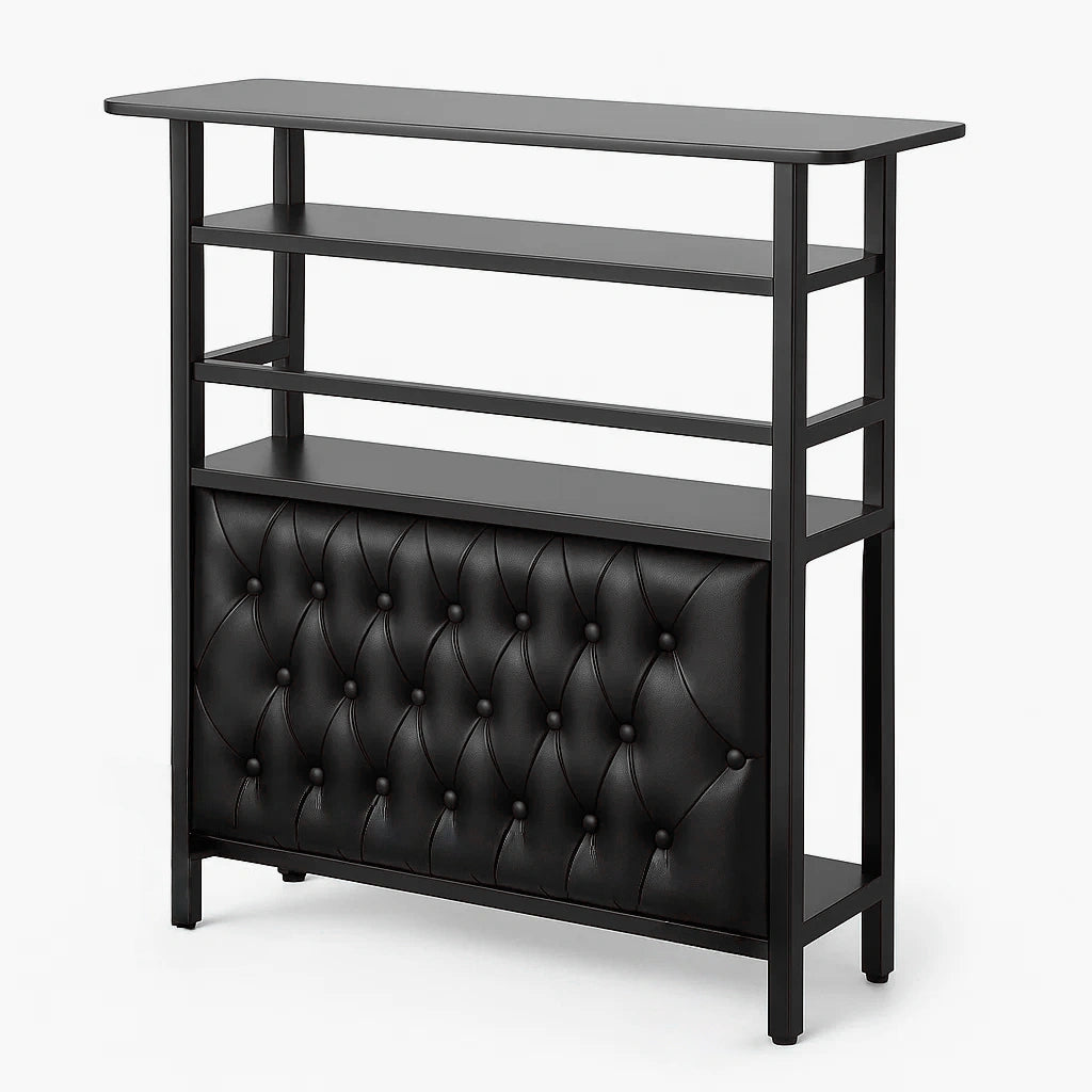 Tavolo Bar in Metallo e Ecopelle Nera 120x40x105 cm
