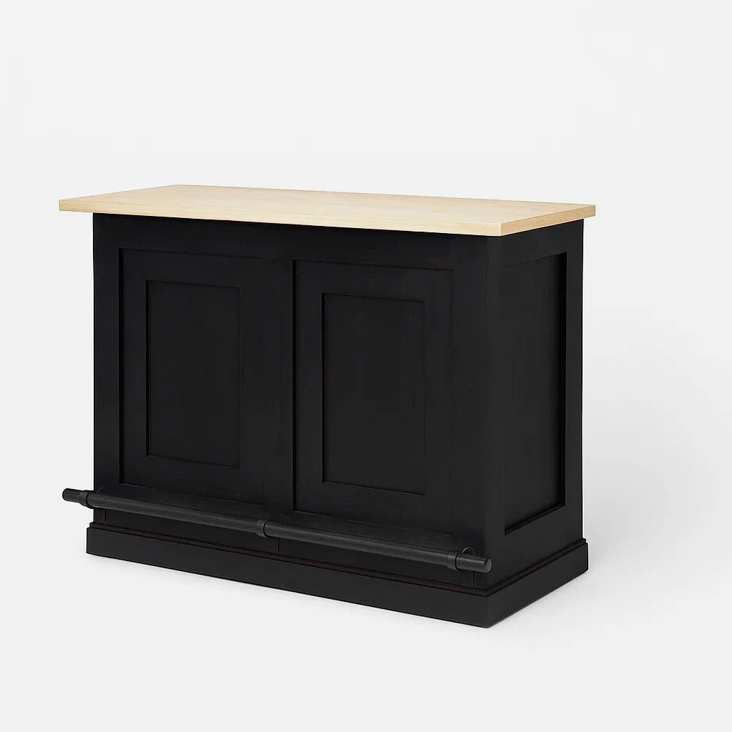 Bancone Bar in Legno Massello Nero con Piano in Rovere Chiaro